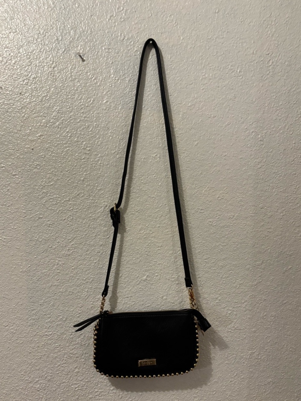 Jessica Simpson Black Crossbody Bag with Gold Stud Trim